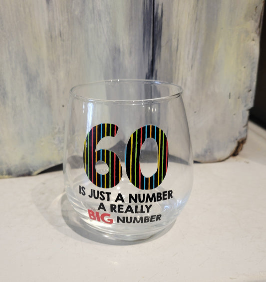60th Birthday Stemless Wine Glass