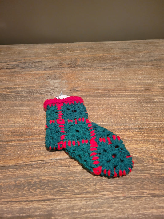 Handcrafted Small Red & Green Crocheted Stocking