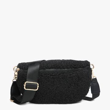 Black Jesslyn Sherpa Belt Bag with Guitar Strap