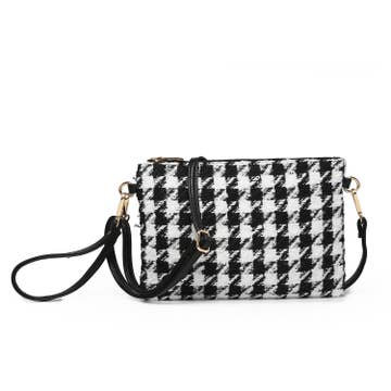 Black & White Houndstooth Meriam Clutch Crossbody Wristlet