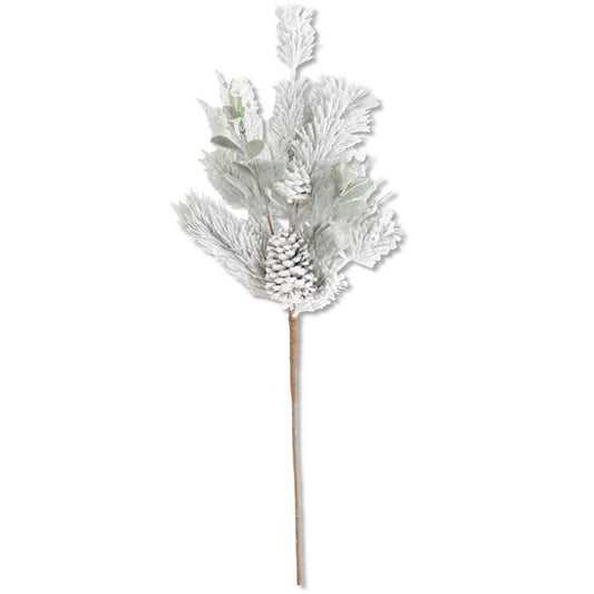 Glittered Flocked Pine Stem with Lambs Ear