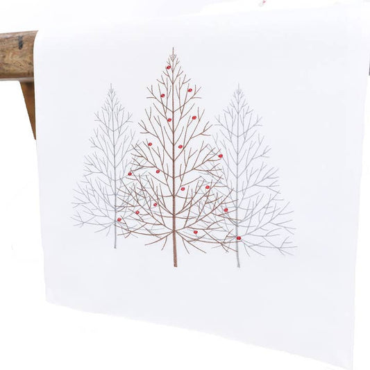 Festive Trees Embroidered Table Runner