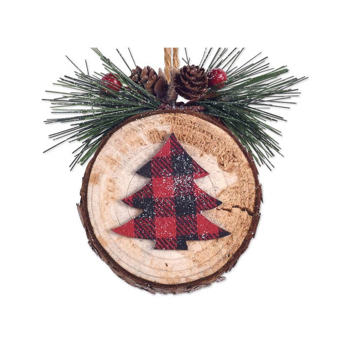 Plaid Tree Wood Ornament