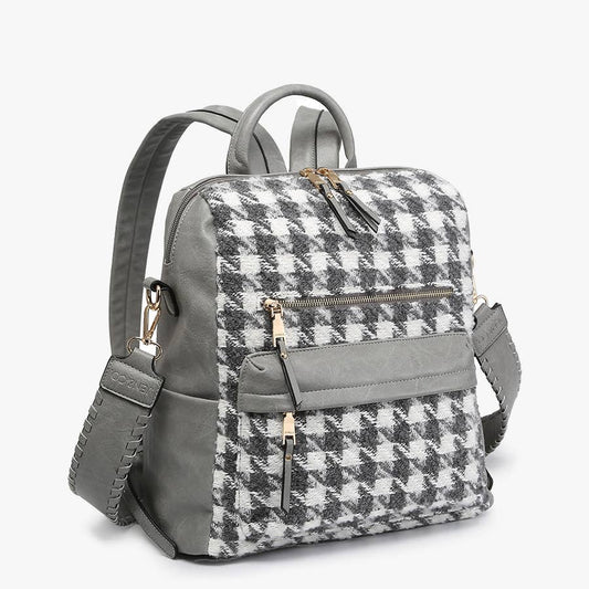 Gray & White Houndstooth Amelia Convertible Backpack with Guitar Strap