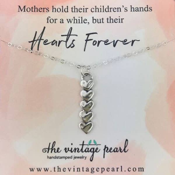 18 Inch Sterling Silver Five Heart Forever Necklace