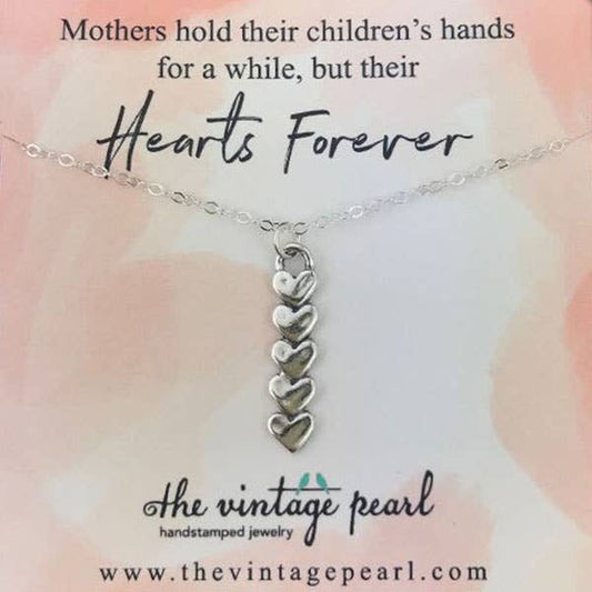 18 Inch Sterling Silver Five Heart Forever Necklace