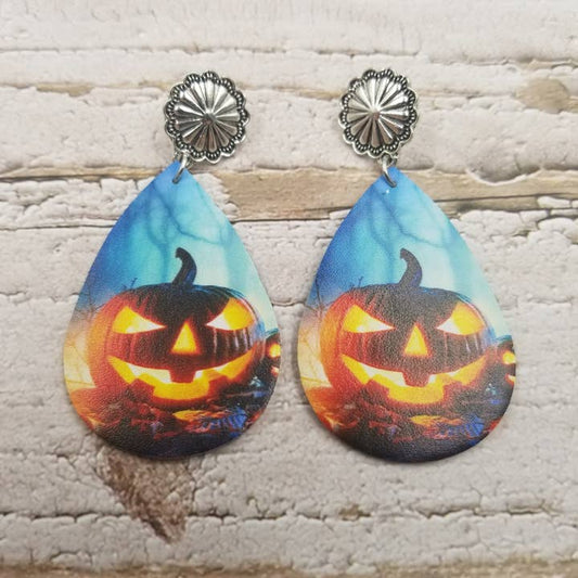 Scary Pumpkin Leather Earrings