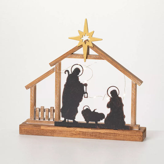 Silhouetted Wood Nativity Creche