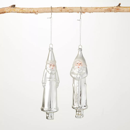 Slim Silver Vintage Santa Ornament