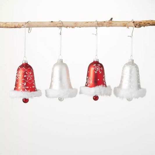 Fur Trimmed Glass Bell Ornament