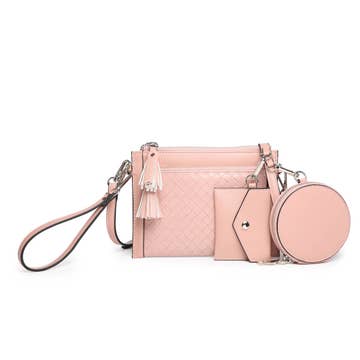 Pink Mirabel Woven Crossbody with Wallet & Pouches