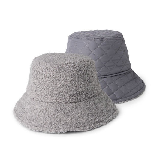 Reversible Gray Sherpa Bucket Hat