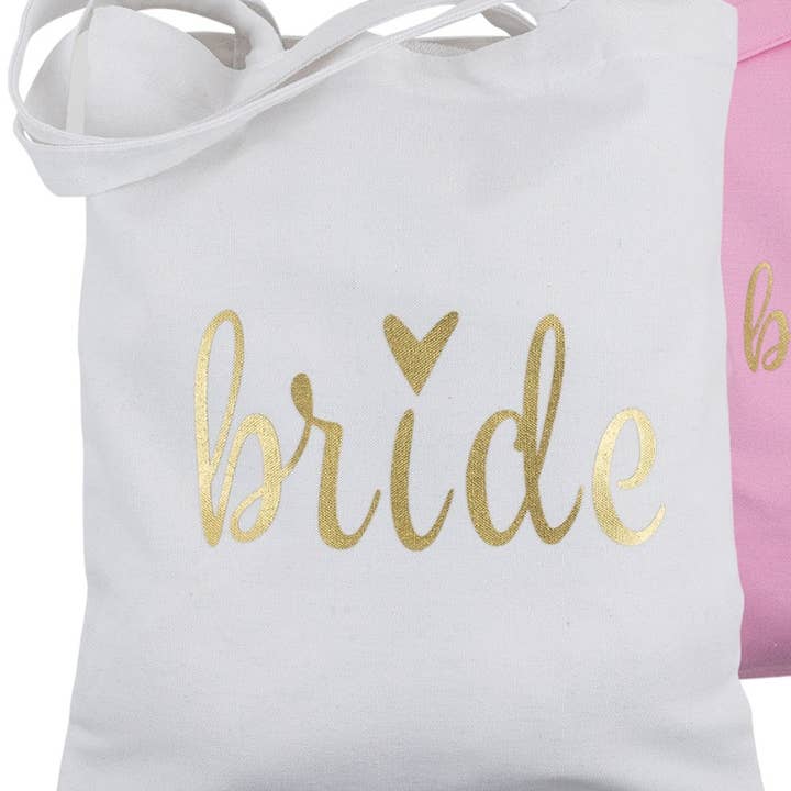 White & Gold Bride Canvas Tote