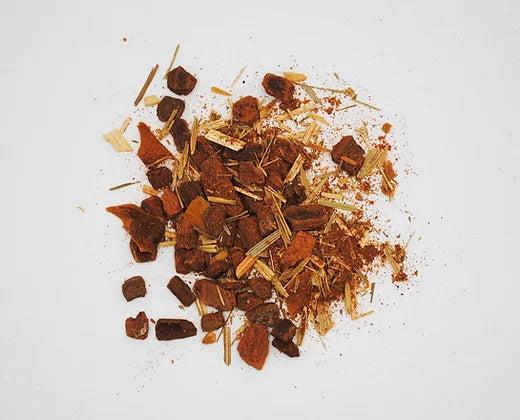 Chicory Tea Co.'s Pumpkin Spice Herbal Tea loose leaves, view from top