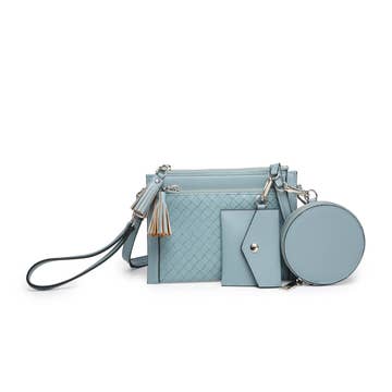Gray Blue Mirabel Woven Crossbody with Wallet & Pouches