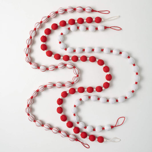 White Candy Cane Fabric Ball Garland