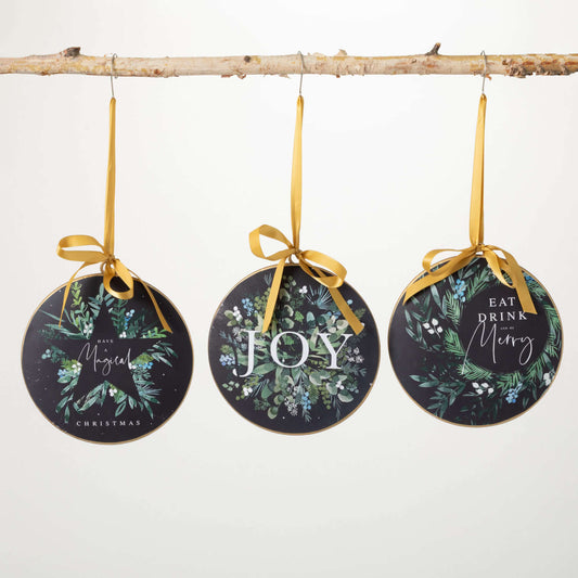 Black Botanical Disc Ornament