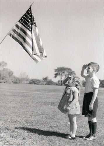 Boy & Girl Saluting American Flag Greeting Card