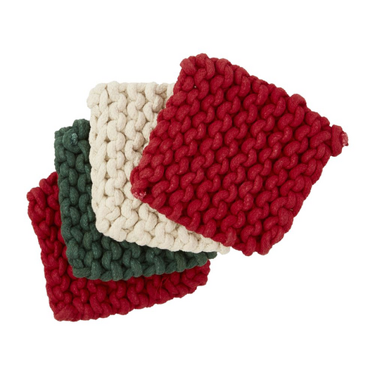 Green Red & White Crochet Coaster Set