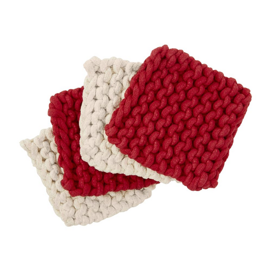 Red & White Crochet Coaster Set