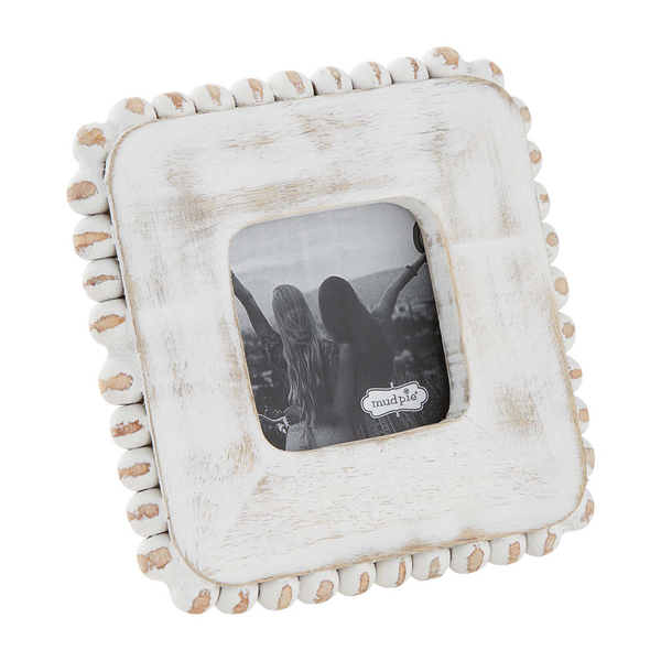 3x3 Square White Beaded Picture Frame