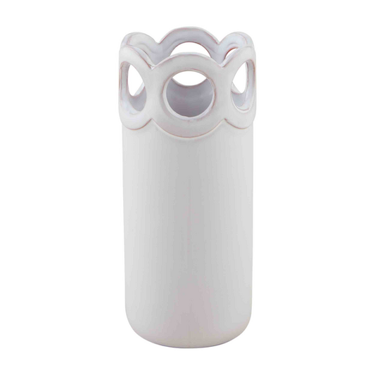 Large White Scalloped Bud Vase